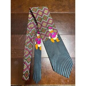 Fantastic 100% Silk Donald Duck Necktie, Bright Teal and Magenta